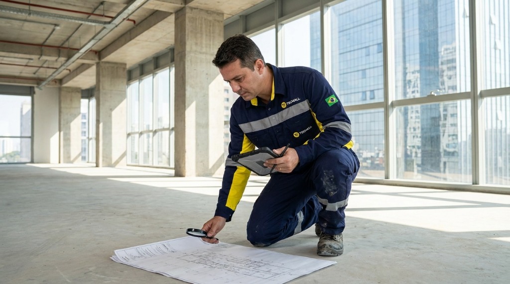Engenheiro TecMall analisando projeto em obra
